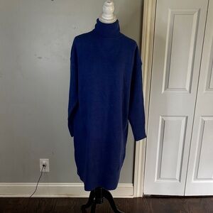 Cozy Blue Turtleneck Sweater Dress